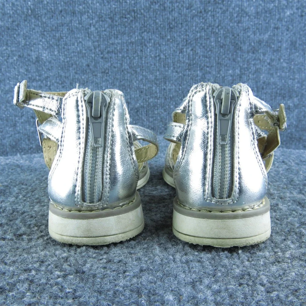 Hanna Andersson Girls Strappy Size T‎ 8 Medium Shoes Silver Synthetic Zip